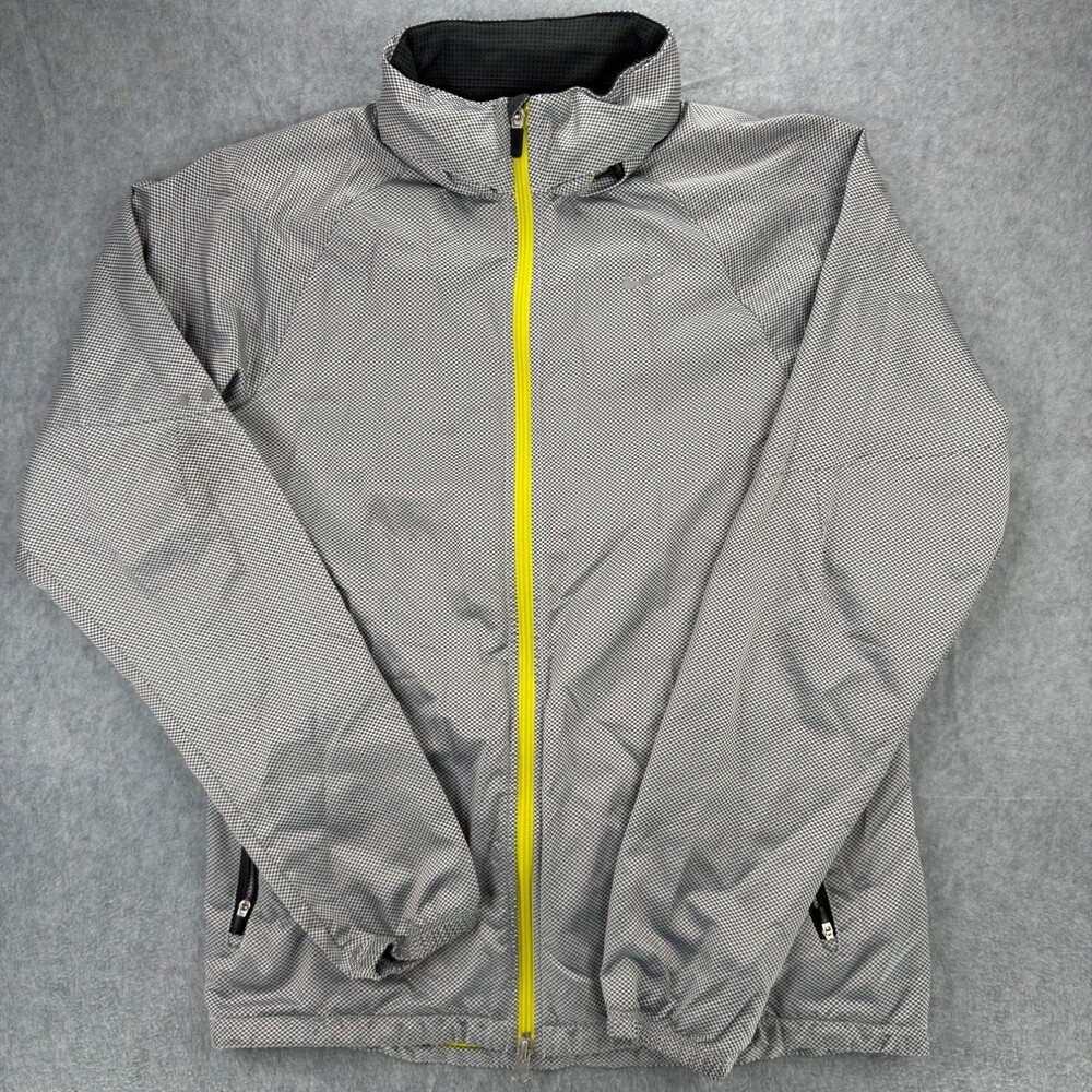 Nike Fitstorm Running Jacket Y2K Mens M Gray Geometric Full Zip Hooded 339408